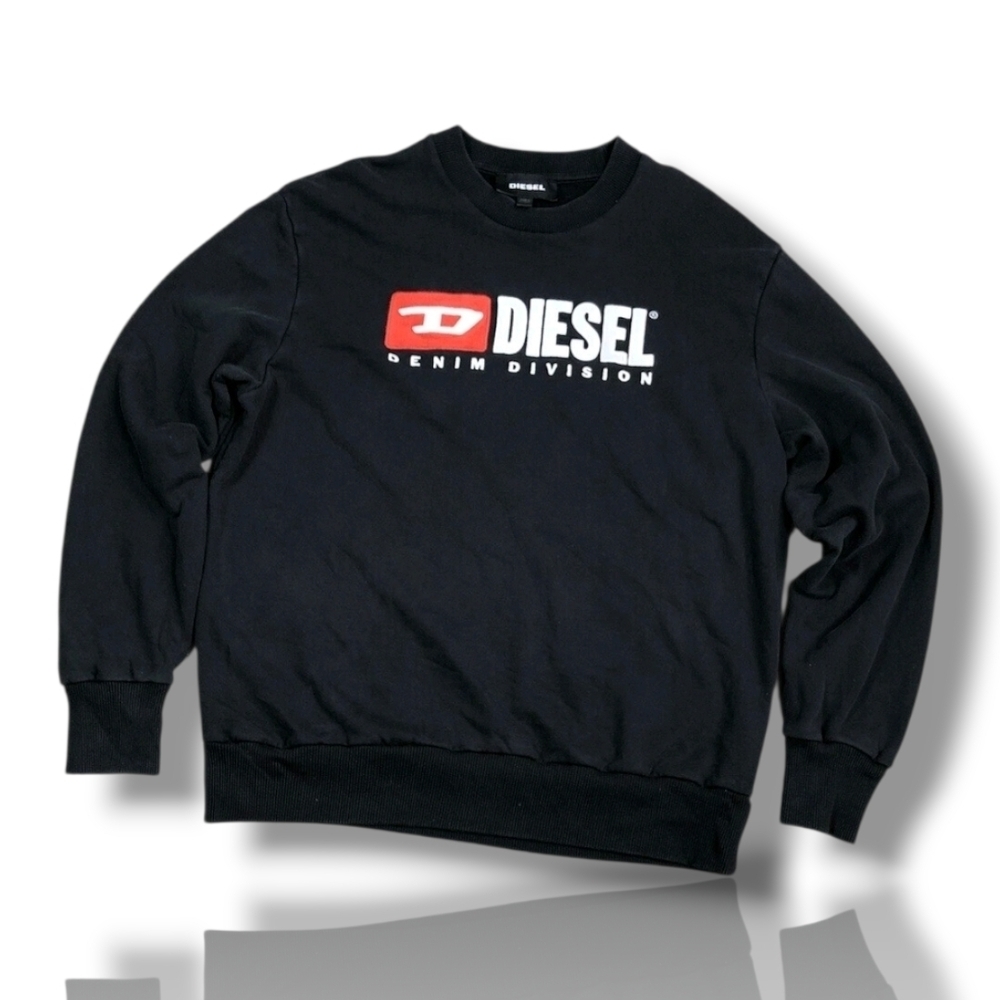 DIESEL Mens Denim Division Front Print Y2K Black Vintage Sweatshirt Size Large